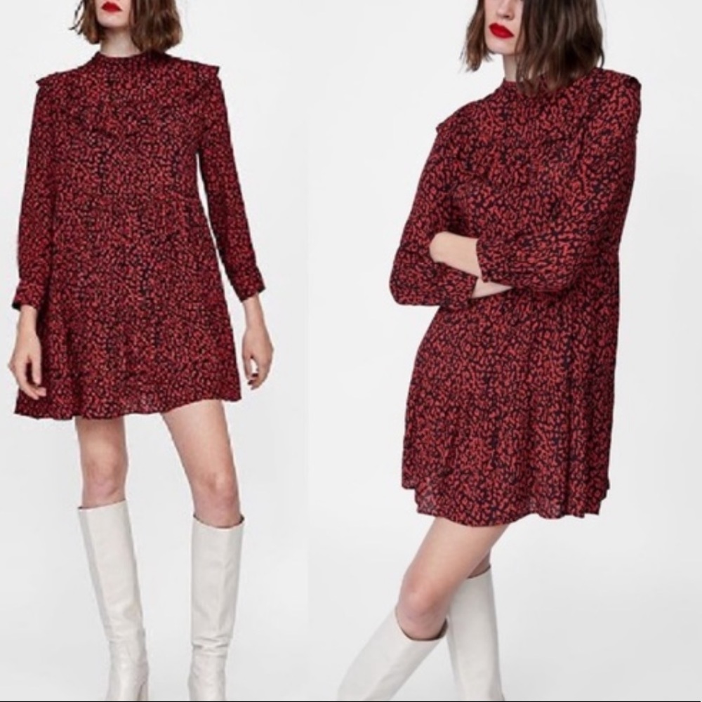ZARA leopard shirt dress puff sleeves